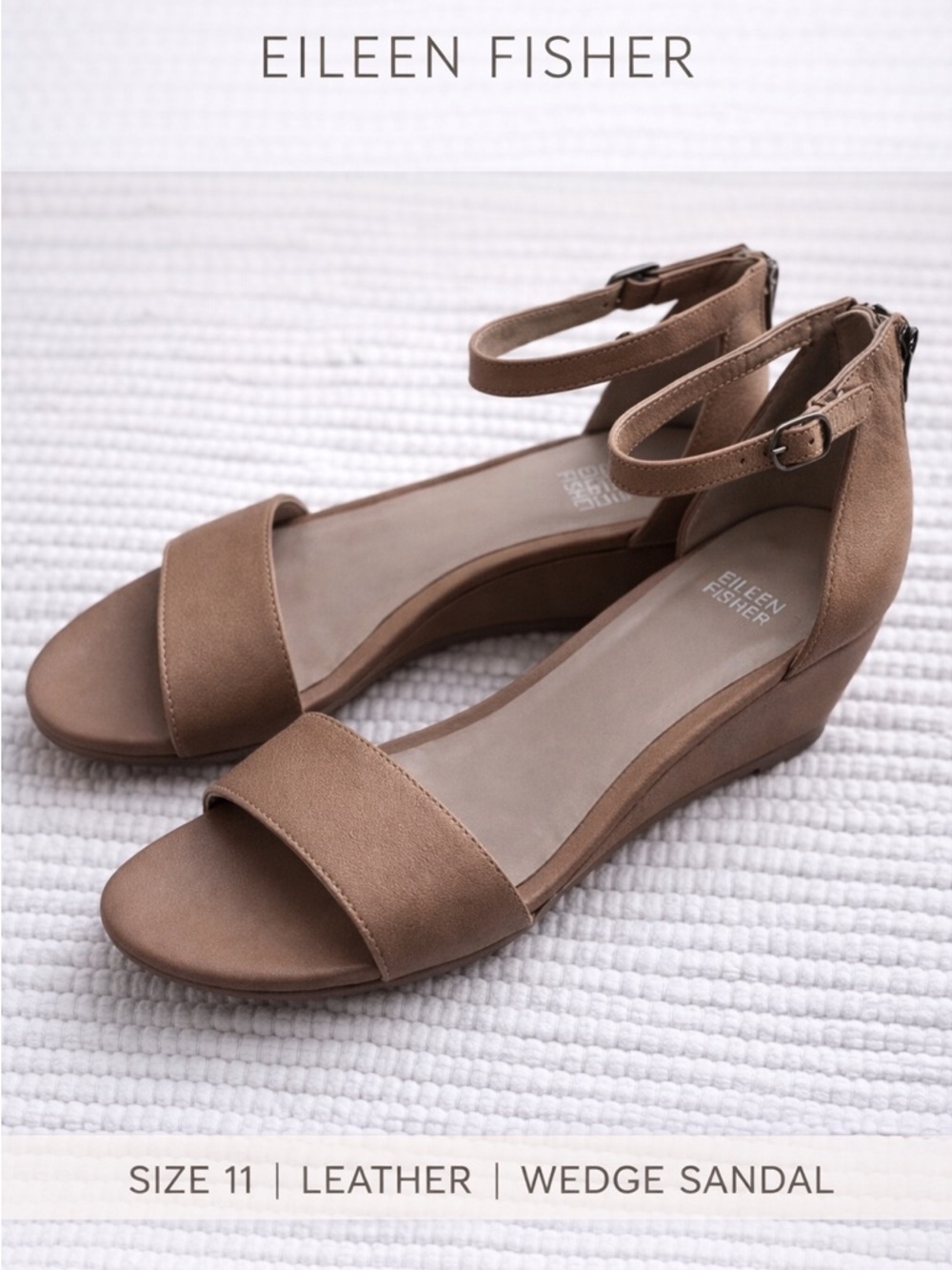 Eileen Fisher Leather Wedge Sandals Taupe Minimal Quiet Luxury Sz 11